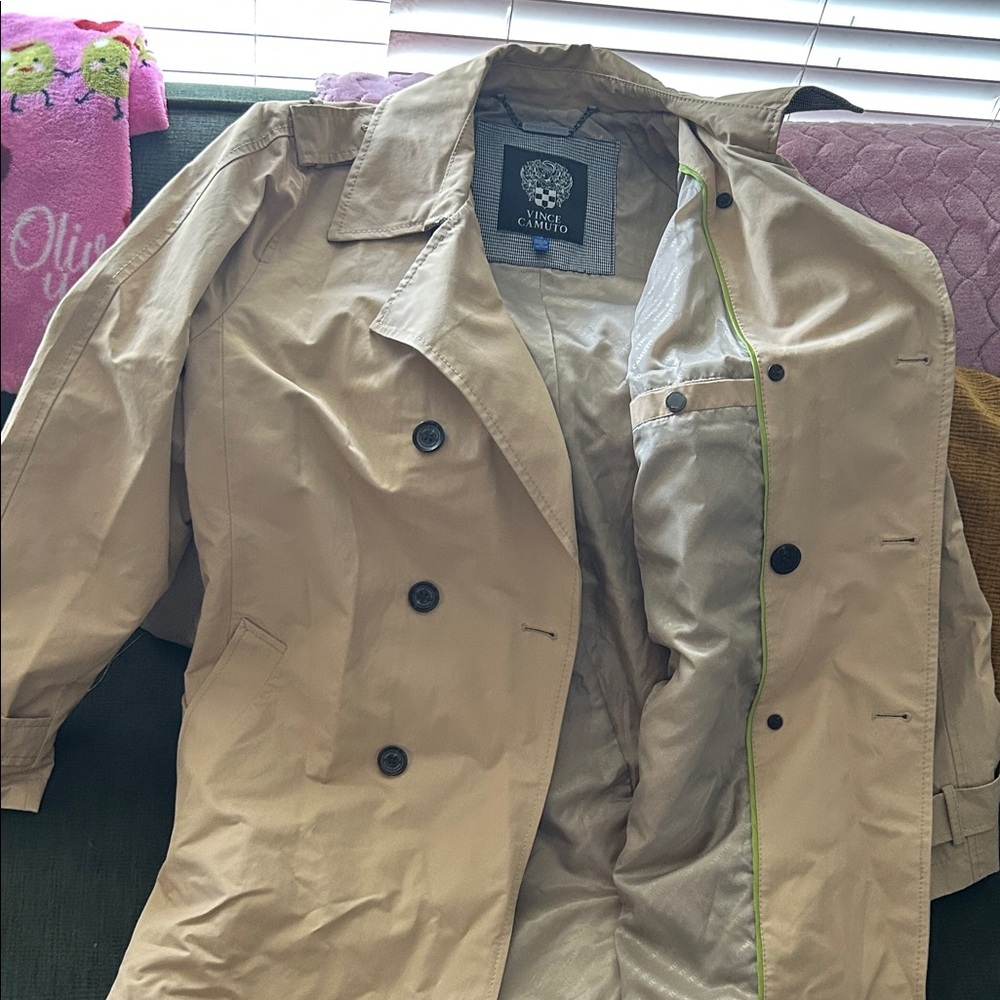 Vince Camuto Khaki Double-Breasted Trench Coat
